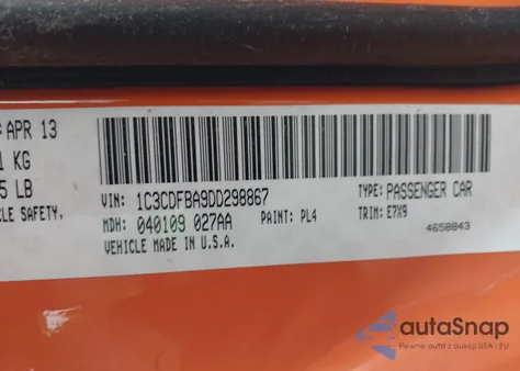 2013 Dodge Dart Sxt z USA, uszkodzony, nr VIN 1C3CDFBA9DD298867